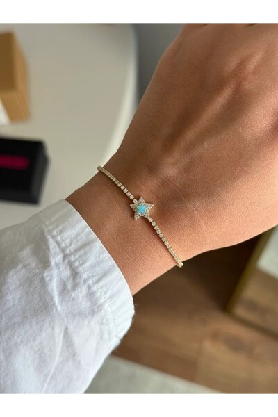 RoseandRoses سوار بتصميم الباجيت باللون الأزرق اللامع باللون الذهبي