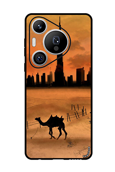 Theodor جراب حماية لهاتف هواوي بيورا 70 برو بلس، غروب الشمس، جمل، برج خليفة
