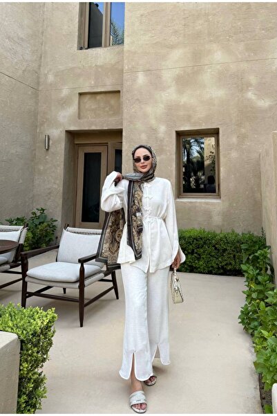 ZARERA بدلة صينية بتفاصيل أزرار مع ربطة عنق أمامية