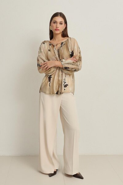 Setre Beige Patterned Relaxed Cut Blouse