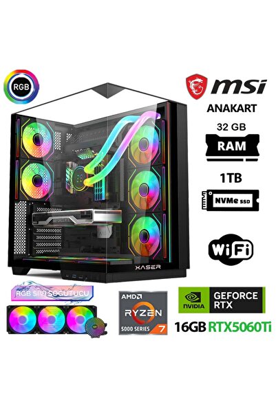 XASER Queen X2 Ryzen 7 5700X 32GB Ram 1TB M.2 NVMe SSD 16GB RTX5060 Ti Sıvı Soğutmalı Oyuncu Bilgisa