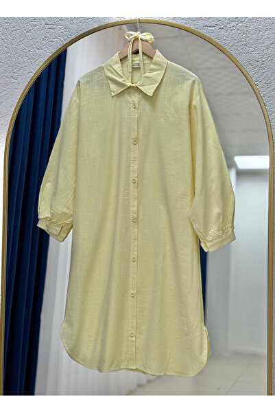 BENAHOLL Lunara Ankle Drawstring Embroidered Linen Tunic-Ek141.19 Yellow