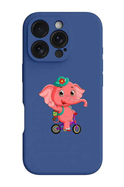 Theodor جراب سيليكون سائل مقاوم للصدمات لجهاز iPhone 16 Pro أزرق - فيل وردي