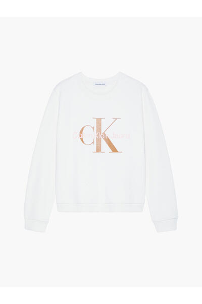 Calvin Klein BRONZE MONOGRAM CN S Kadın Beyaz Sweatshirt