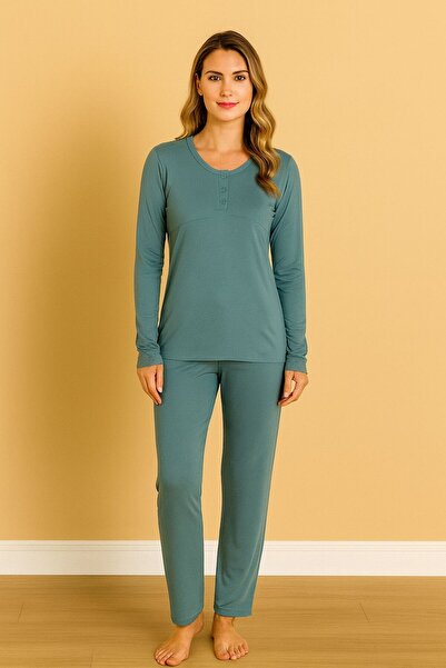 noyalux طقم بيجامة نسائي من نسيج القطن بأكمام طويلة