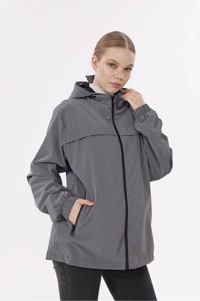 freemen Women's Anthracite Hooded Nova Fabric Lightweight and Durable Stylish Seasonal Water and Windproof Raincoat