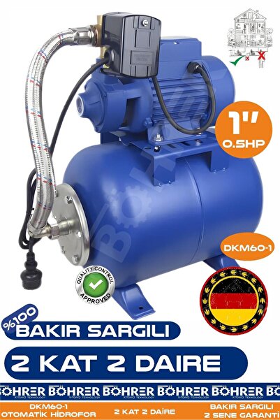 BÖHRER Alman Bakır Sargılı QB60 0.37 KW 0.5 HP 24L Yatay Genleşme Tank -- Otomatik Hidrofor Bina Bahçe Su P