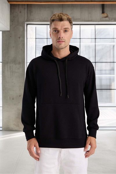 Valiberta Hanorac Luc Oversize Basic Diver din țesătură din viscoză cu glugă și buzunar - negru
