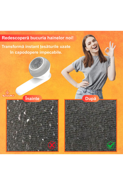 Butoarka Battery-powered lint remover, 6 rotating stainless steel blades, For all types of clothes
