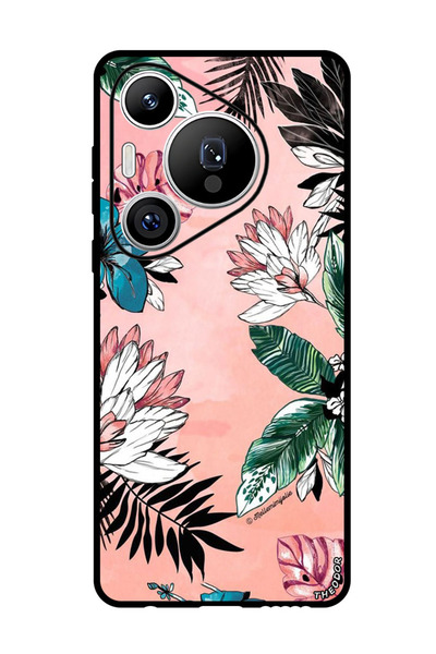 Theodor جراب واقٍ مضاد للخدش والصدمات لهاتف هواوي بيورا 70 برو بلس، زهور وأوراق