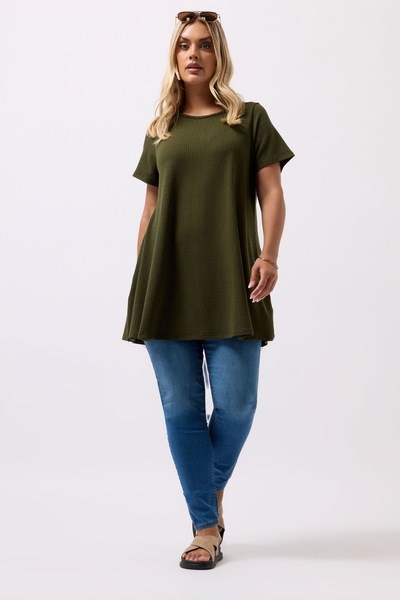 Stil Diva Plus Size Crew Neck Short Sleeve Textured Long T-Shirt 304001