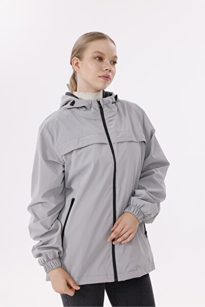 freemen Γυναικείο γκρι με κουκούλα Nova ύφασμα ελαφρύ και ανθεκτικό κομψό εποχιακό αδιάβροχο αδιάβροχο
