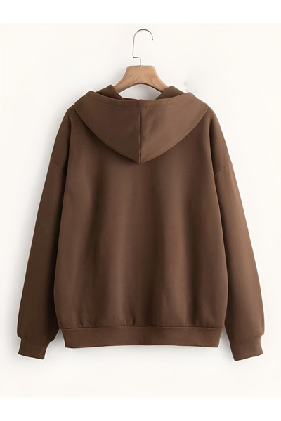 savuar Zippered Brown Hooded Cardigan