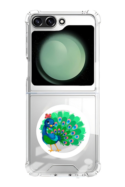 Theodor غلاف لهاتف Samsung Galaxy Z Flip 6 متوافق مع MagSafe، غطاء ممتص للصدمات مقاوم للصدمات بتصميم طاووس