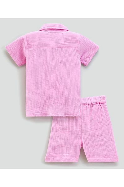 Bonfino BOYS 100% COTTON DOUBLE GAUZ SHORTS SETS -PINK