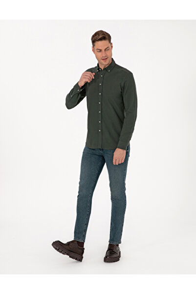 Pierre Cardin Dark Khaki Slim Fit Long Sleeve Shirt 50311562-Vr111