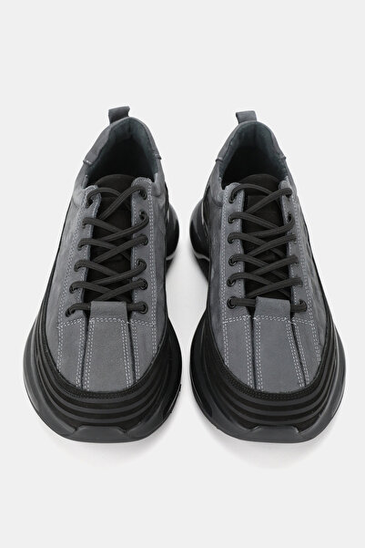 TUNAELLİ Men's Gray Nubuck Khaki Natural Leather Lace up Sneaker Shoes