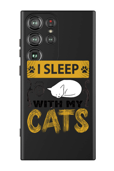 Theodor غطاء حماية سيليكون سائل لهاتف سامسونج جالاكسي S24 ألترا (أسود) - أنام مع قططي باللون الأسود