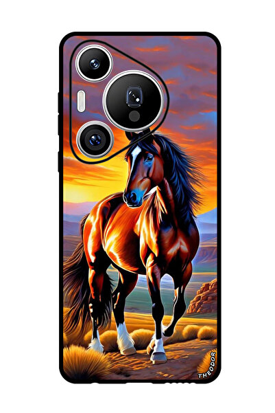 Theodor جراب واقٍ مضاد للخدش والصدمات لهاتف Huawei Pura 70 Pro، رسمة حصان