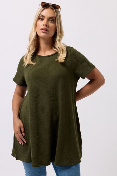 Stil Diva Plus Size Crew Neck Short Sleeve Textured Long T-Shirt 304001