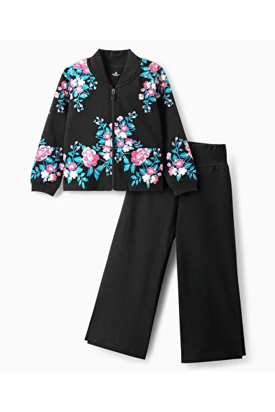 Ollington St. OLLINGTON ST. Cotton Winterwear Set Of Floral Printed Full Sleeves Zipper Jacket & Trackpant - Black