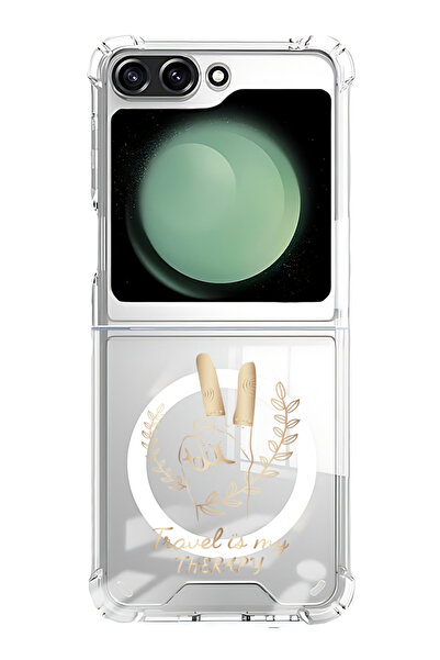 Theodor غلاف لهاتف Samsung Galaxy Z Flip 5 متوافق مع MagSafe، جراب مقاوم للصدمات، السفر هو علاجي