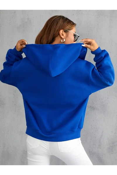 savuar Zippered Hooded Blue Sweatshirt