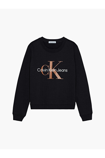 Calvin Klein BRONZE MONOGRAM CN S Kadın Siyah Sweatshirt