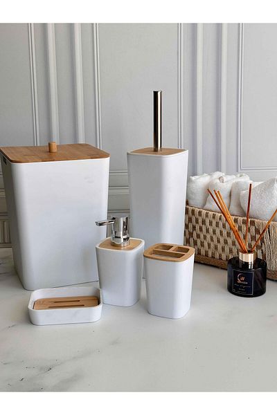 ROSSEV Braga Bathroom Set White Silver 5 Pieces