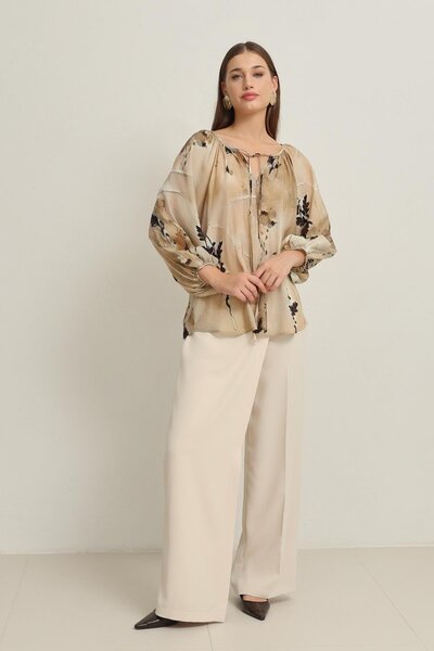 Setre Beige Patterned Relaxed Cut Blouse