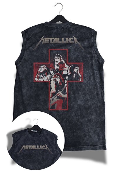 Fuddy Moda Tricou fără mâneci lavabil cu imprimeu pe spate Metallica Plus Mem...
