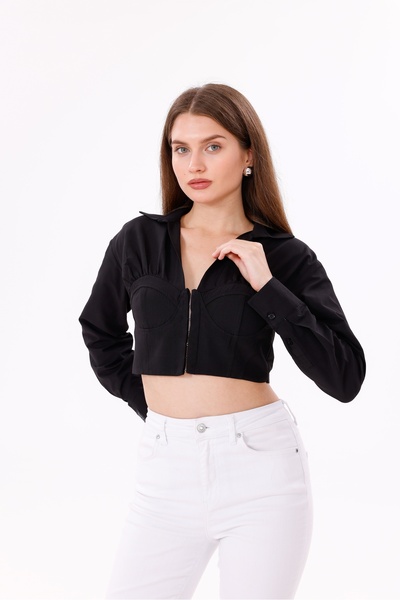 RİMA Agraf Tie Crop Bustier – أبيض وأسود