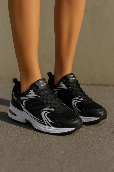 ALTUNTAŞ Women Men Unisex Orthopedic Sole Cloth Anorak Faux Leather Comfortable Daily Sneaker Sports Shoes Black