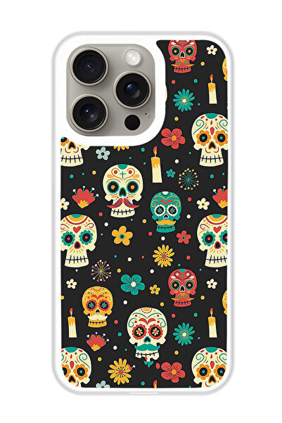 Theodor غطاء حماية لهاتف أبل آيفون 15 برو بنقشة هيكل عظمي (مصد أبيض)