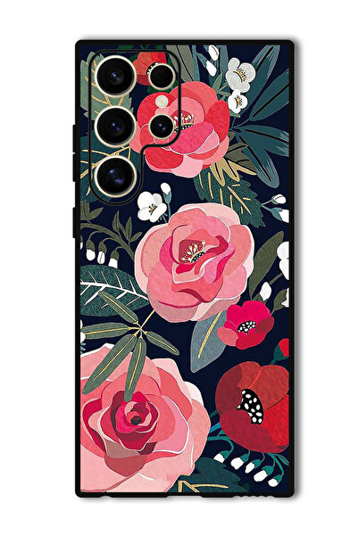 Theodor جراب واقٍ مضاد للخدش والصدمات لهاتف Samsung Galaxy S24 Ultra زهور وأوراق