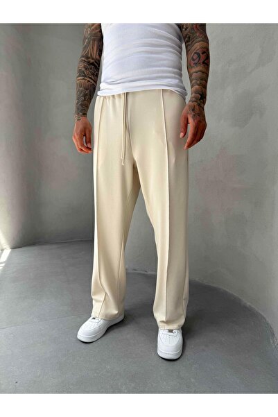 KağanKY Krem Doubleface Kumaş Baggy Pantolon