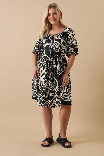 Stil Diva Plus Size Collar Gathered Short Sleeve Elastic Waist Midi Dress 304140