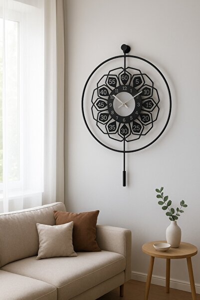 Wallover Design Büyük Boy Flow Siyah Duvar Saati Sessiz Quartz Mekanizma 50x7...