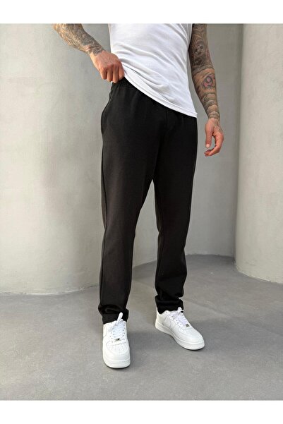 KağanKY Pantaloni largi din țesătură neagră Waffle