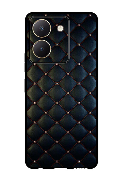 Theodor جراب واقٍ مضاد للخدش والصدمات لهاتف Vivo Y27s، مطبوع عليه نقشة قماش سوداء