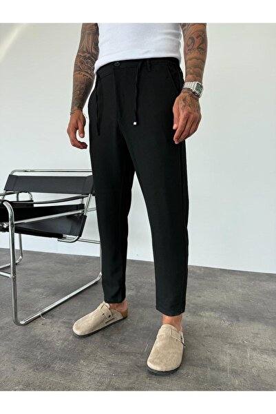 KağanKY Pantaloni din material textil negru cu potrivire normală