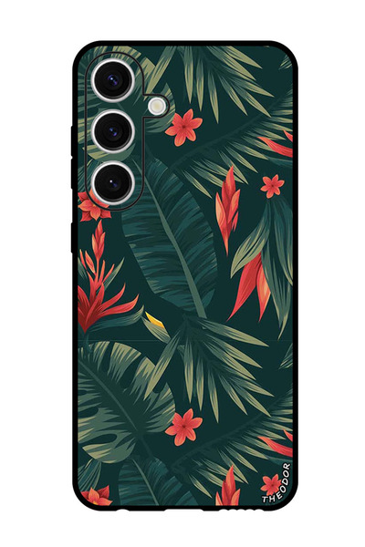 Theodor جراب واقٍ مضاد للخدش والصدمات لهاتف Samsung Galaxy S24 بأوراق خضراء