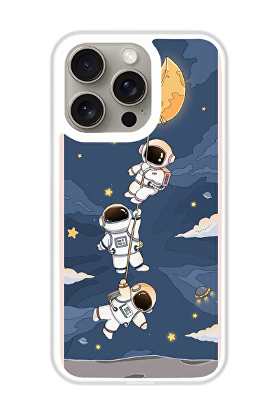 Theodor غطاء حماية لجهاز أبل آيفون 15 برو ماكس، رواد فضاء معلقون (مصد أبيض)
