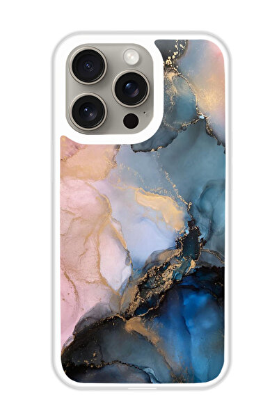 Theodor غطاء حماية لجهاز أبل آيفون 15 برو ماكس رخامي ملون (2) (مصد أبيض)