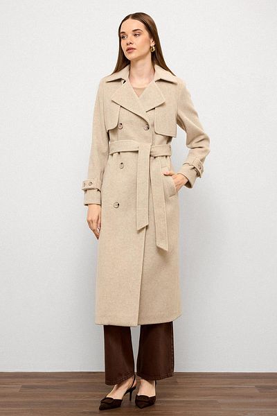 Olcay Cloak Detailed Double Breasted Coat Kum 3091