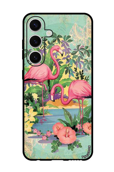 Theodor جراب واقٍ مضاد للخدش والصدمات لهاتف سامسونج جالاكسي S24 - طيور النحام الوردية