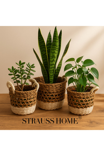 Strauss Home Natural Wicker Handmade Basket Set – Set of 3 Decorative Baskets - Pure Nature Collection