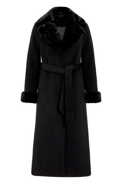 Olcay Jacket Collar and Sleeves Detachable Fur Long Coat Black 3088