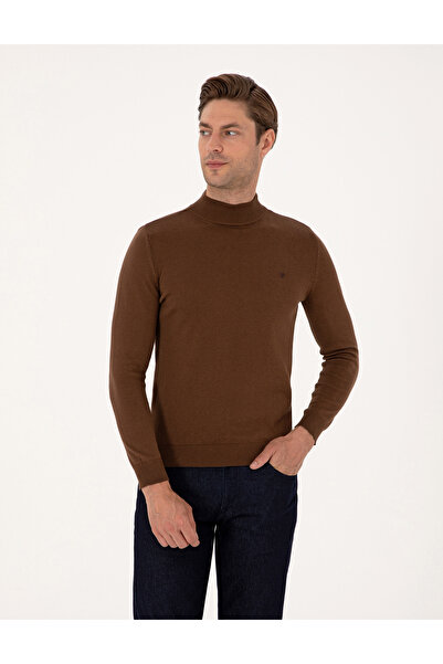 Pierre Cardin Dark Brown Slim Fit Half Turtleneck Basic Knitwear Sweater 5031...