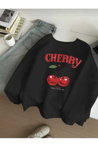 KOZİA OUTDOORS CHERRY baskılı oversize unisex basic sweatşhirt